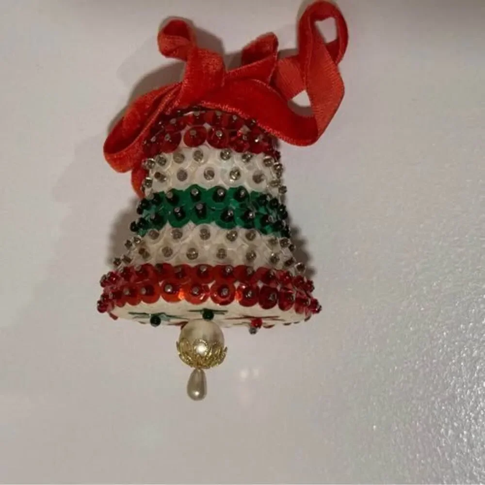 Vintage Push Pin Sequin and Bead Bell Christmas Ornament